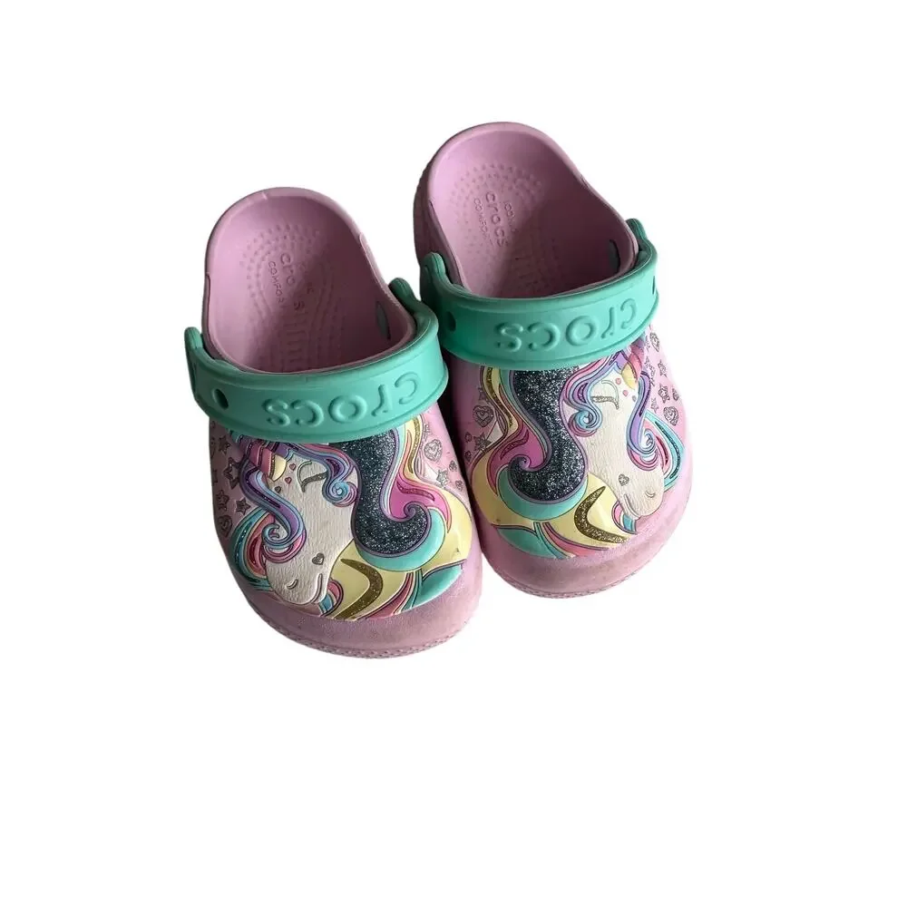 Crocs Kids' Unicorn Sandals - Pink & Green - Size 7